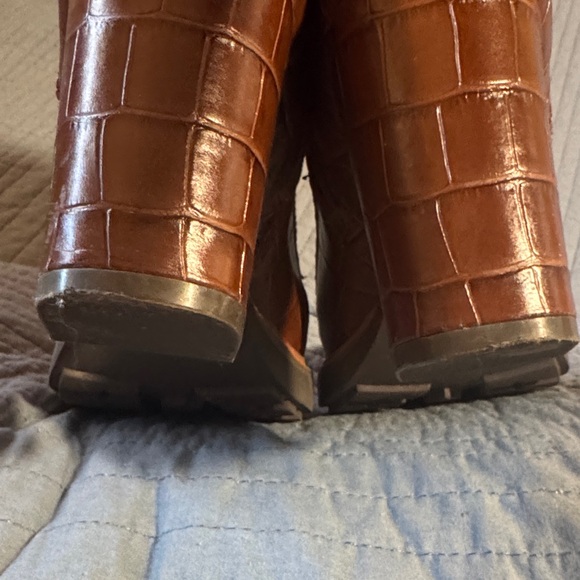 Naturalizer Brown Croc-Embossed Lace-Up Block Heel Boots - Picture 6 of 10